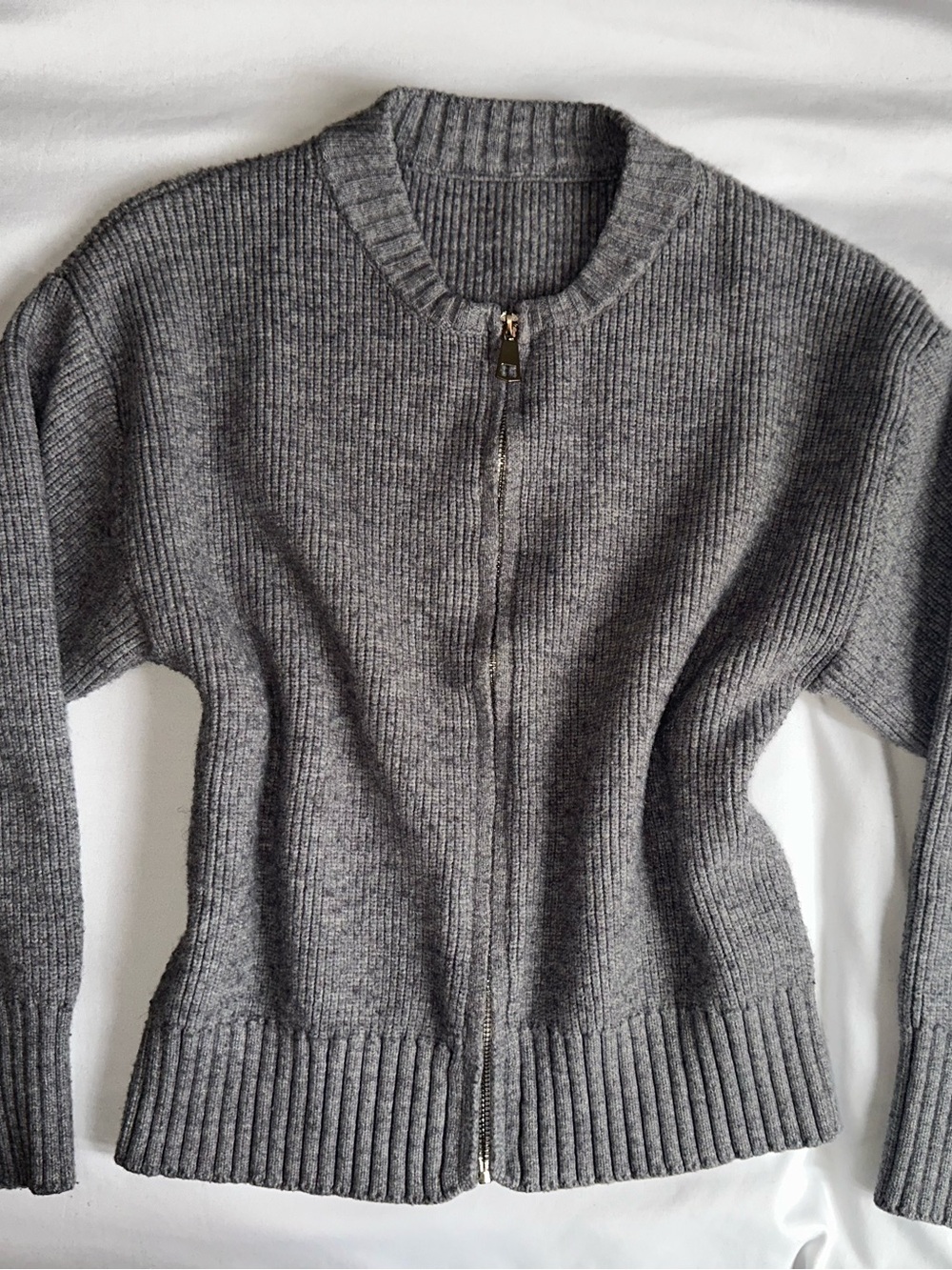 Source Unknown Gray Ribbed Zip Cardigan